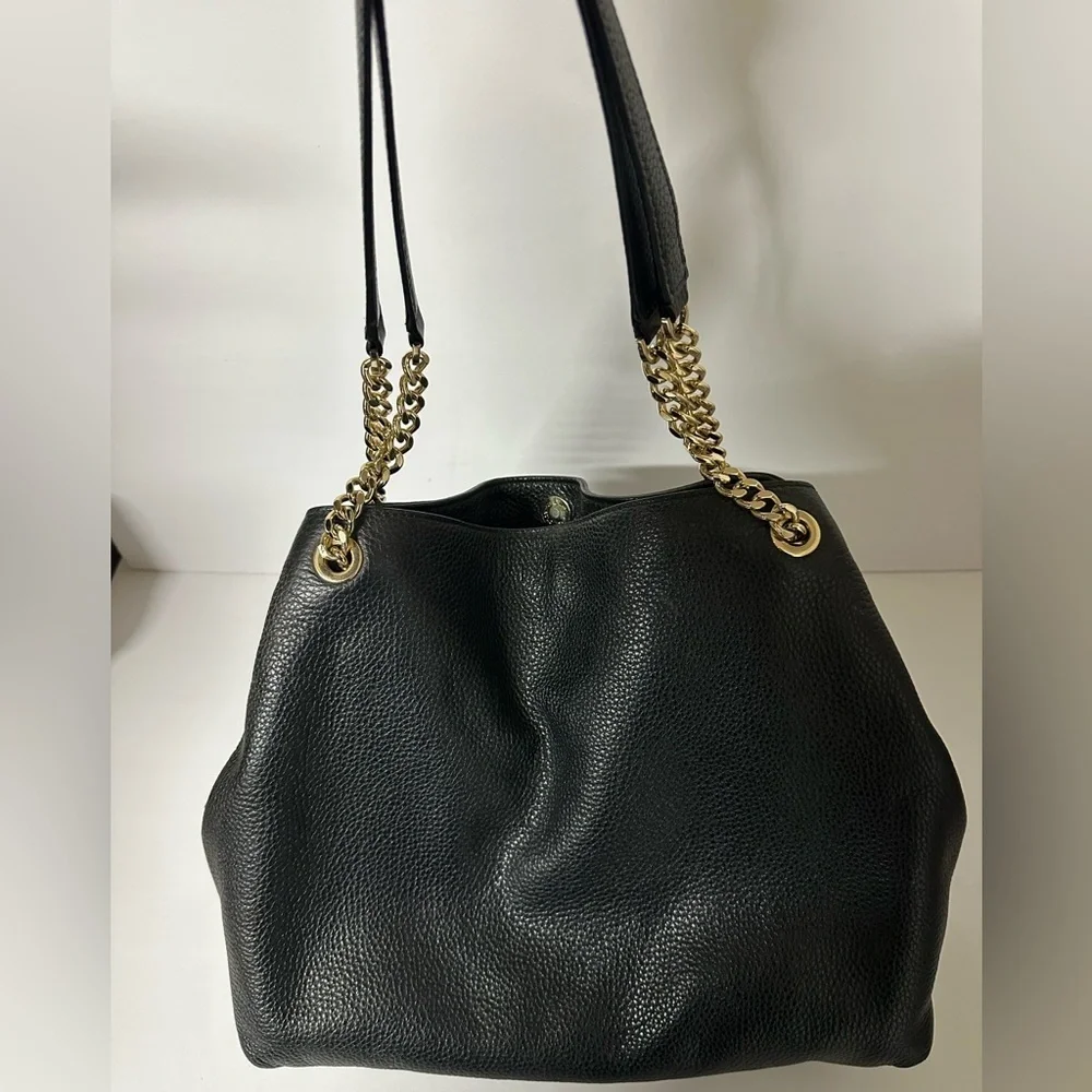 Michael Kors Black Slouchy Pebbled Leather Shoulder Bag with Gold Chain